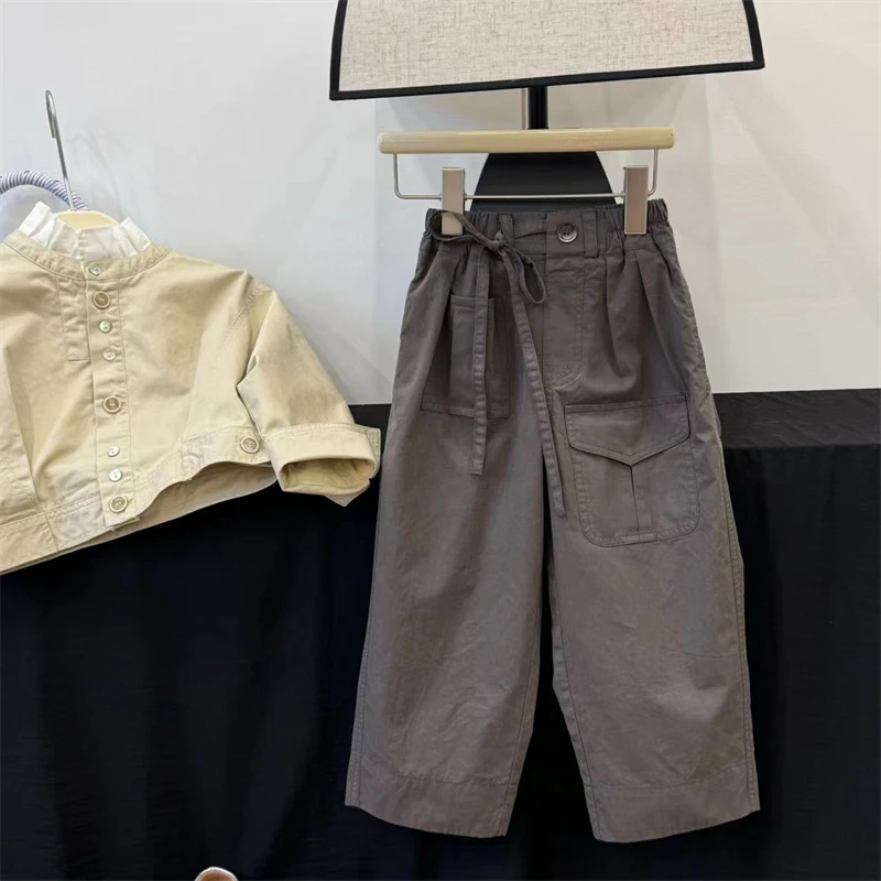 现货【格雷系】女童工装裤24秋款宽松阔腿裤子百搭儿童纯棉休闲裤