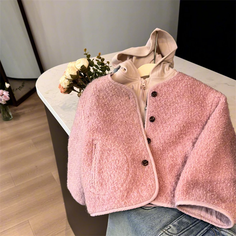 现货Leomama【富家公主】 女童外套秋冬新款毛毛衣中大童保暖衣服