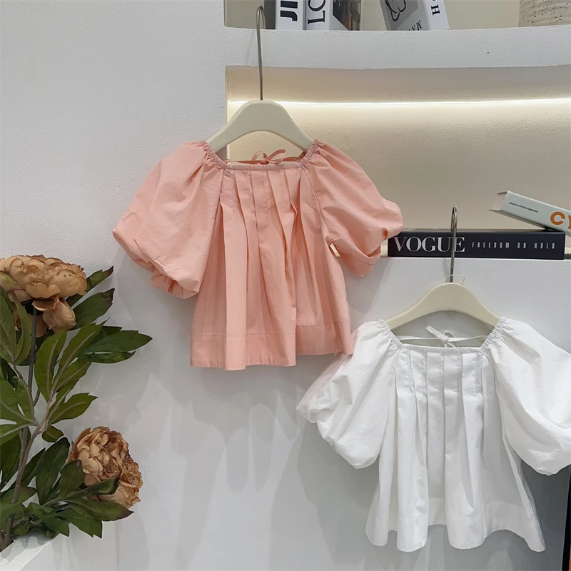 现货【普里兹】童装女童娃娃衫上衣夏款儿童泡泡袖短袖衬衫LES1636