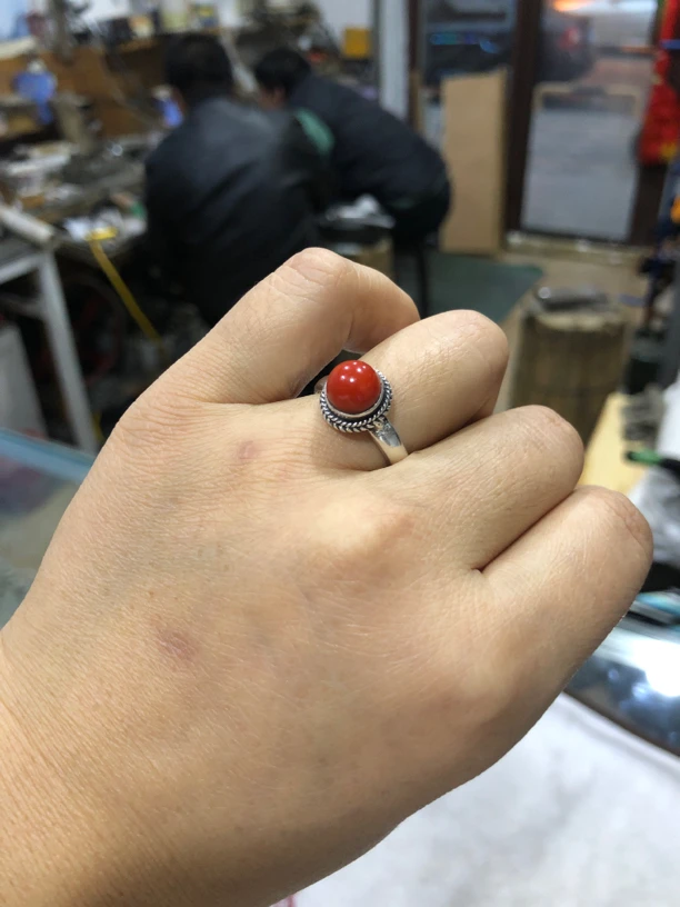 足银戒指 足银999镶嵌真宝戒指纯手工制作