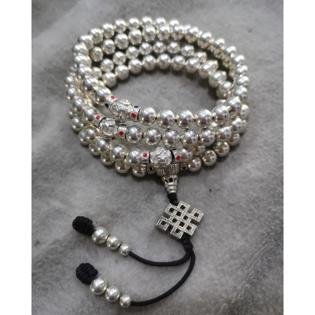 足银银制品 足银佛串108粒手工时尚民族风珠珠百搭素款精美个性