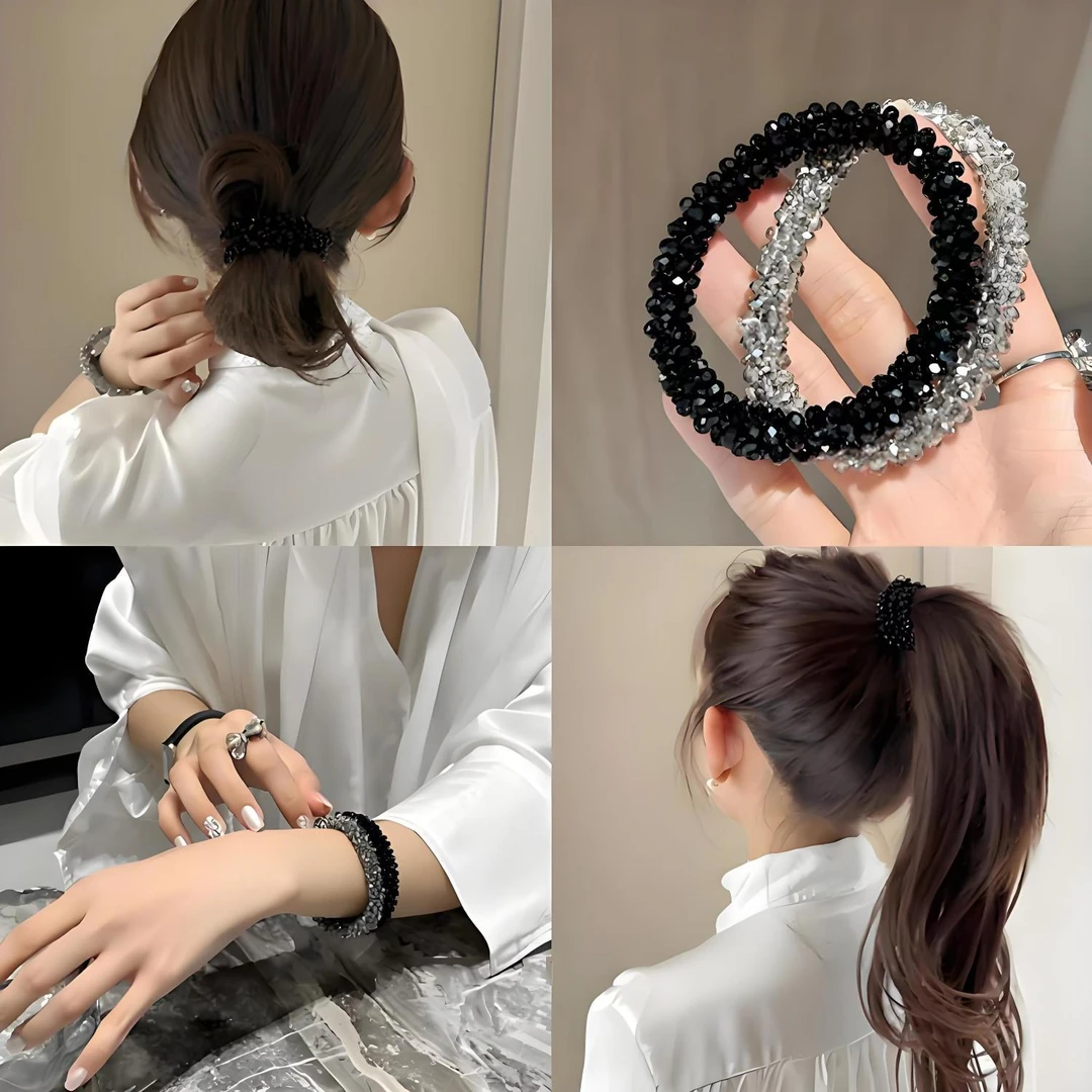 网红款水晶手工穿珠发圈女新款气质名媛手链两用头绳轻奢发绳头饰