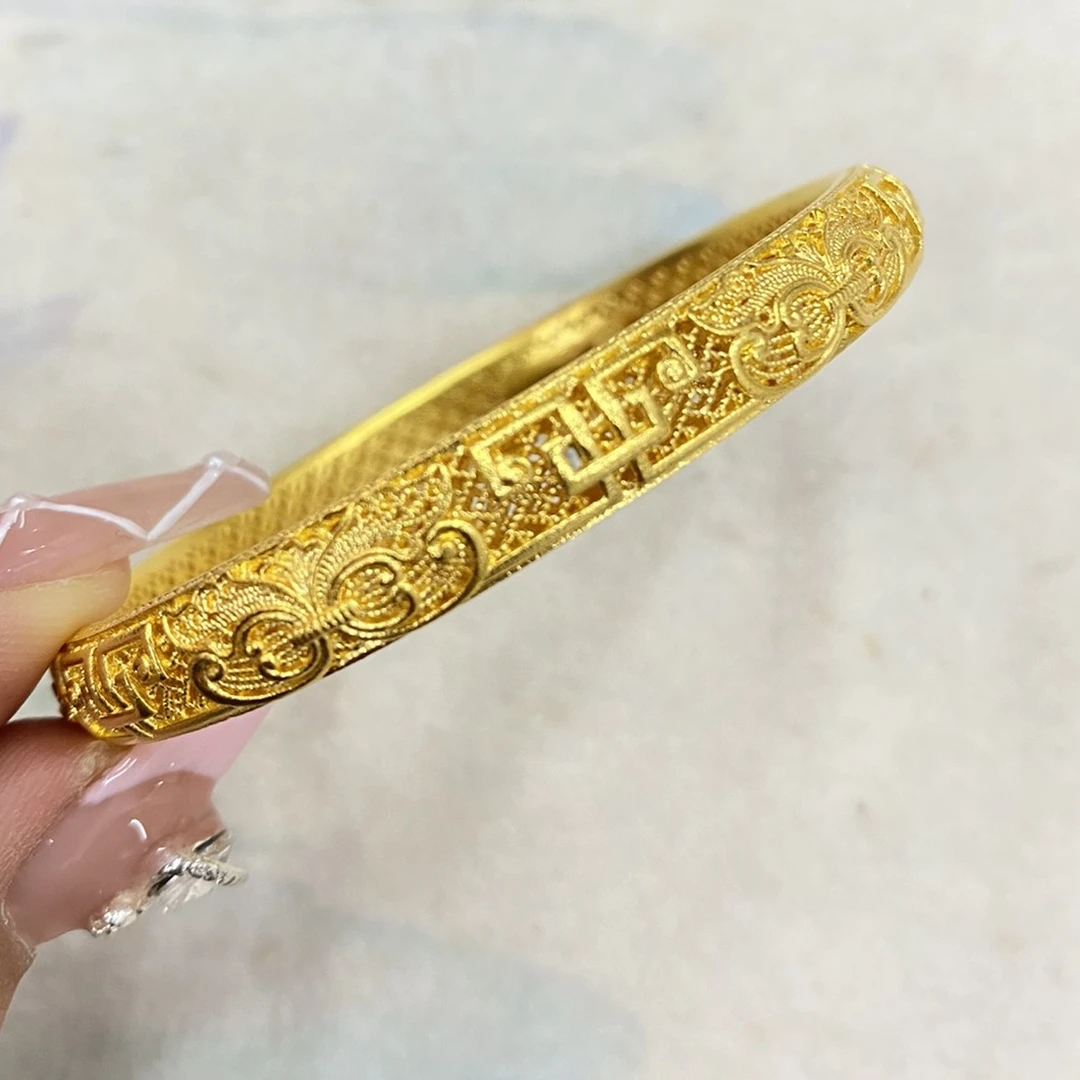 足银手镯 足银首饰经典镂空花丝金店1:1