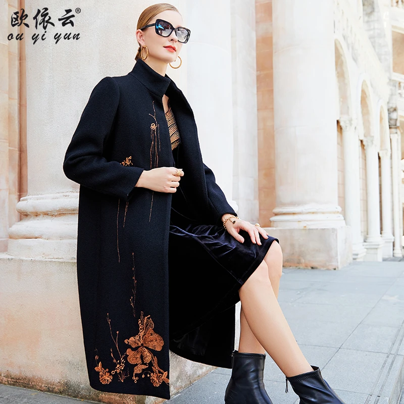 33090中老年毛呢外套女秋冬2023新款高贵洋气显瘦羊毛大衣中长款