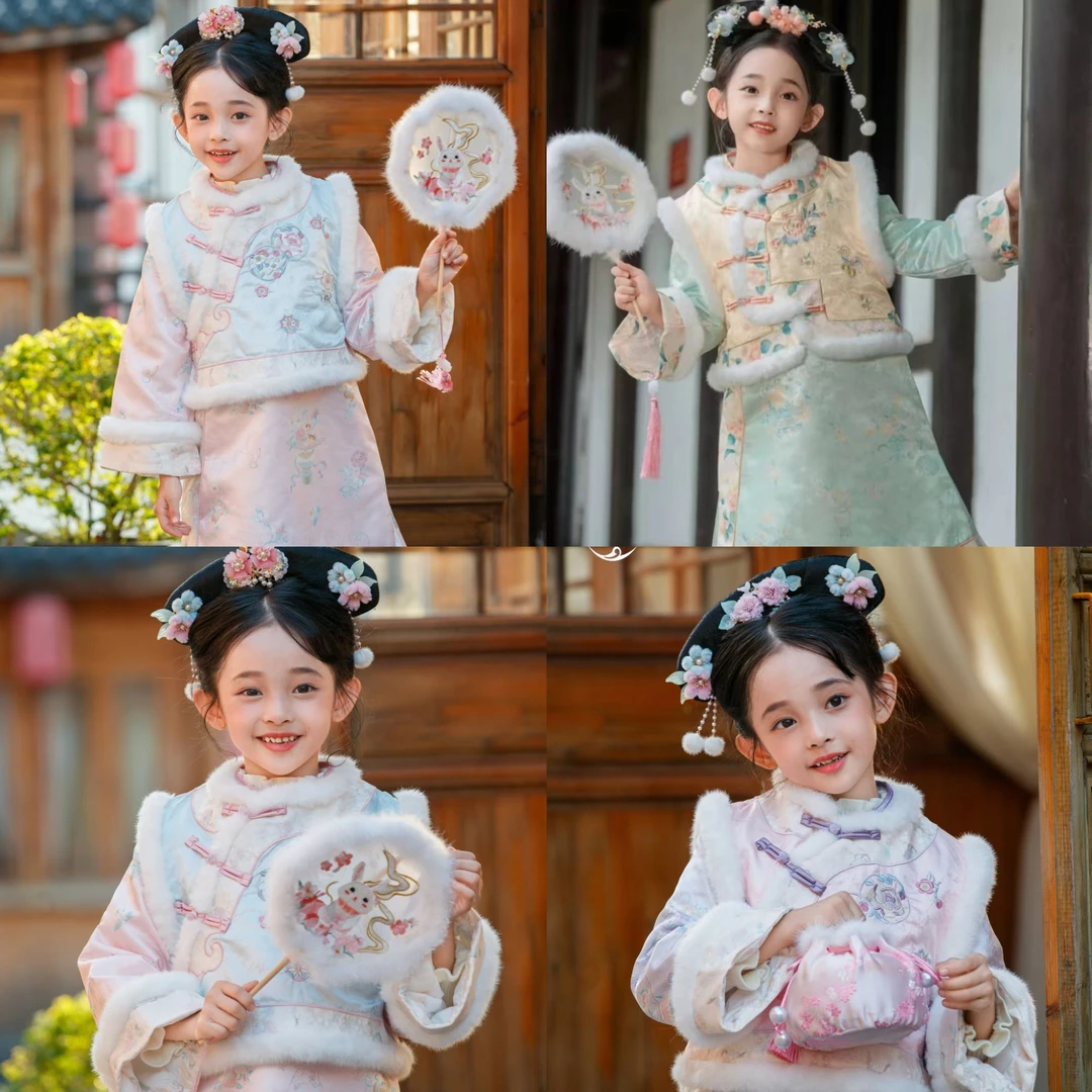 【3456】重工古风公主裙秋冬年服儿童女童汉服新中式洋气小女孩明制