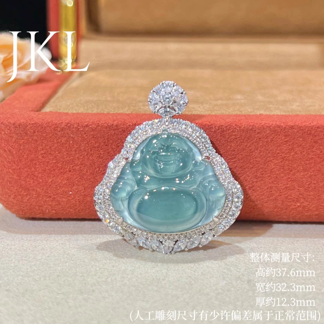 【金旭明玉】天然翡翠A货蓝水佛公 多样性发一件 （含链）