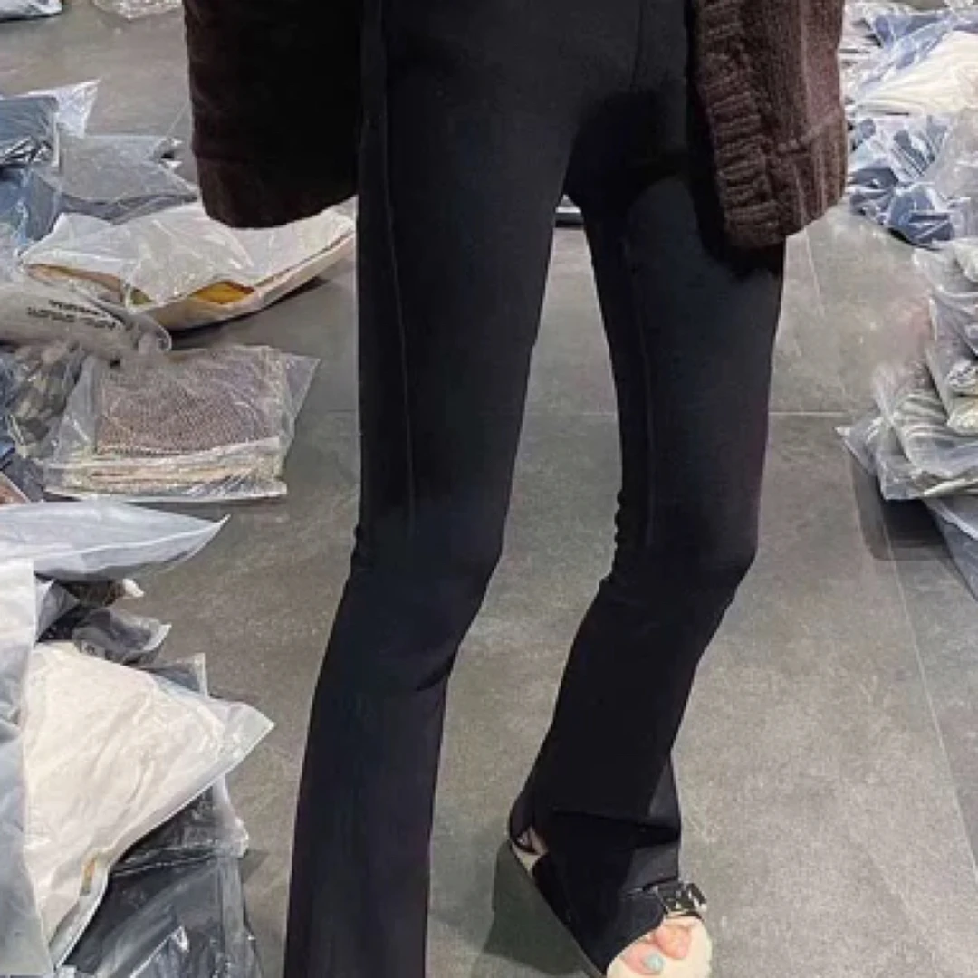 纯色显瘦高腰微喇裤加绒减龄马蹄裤休闲裤2024新款