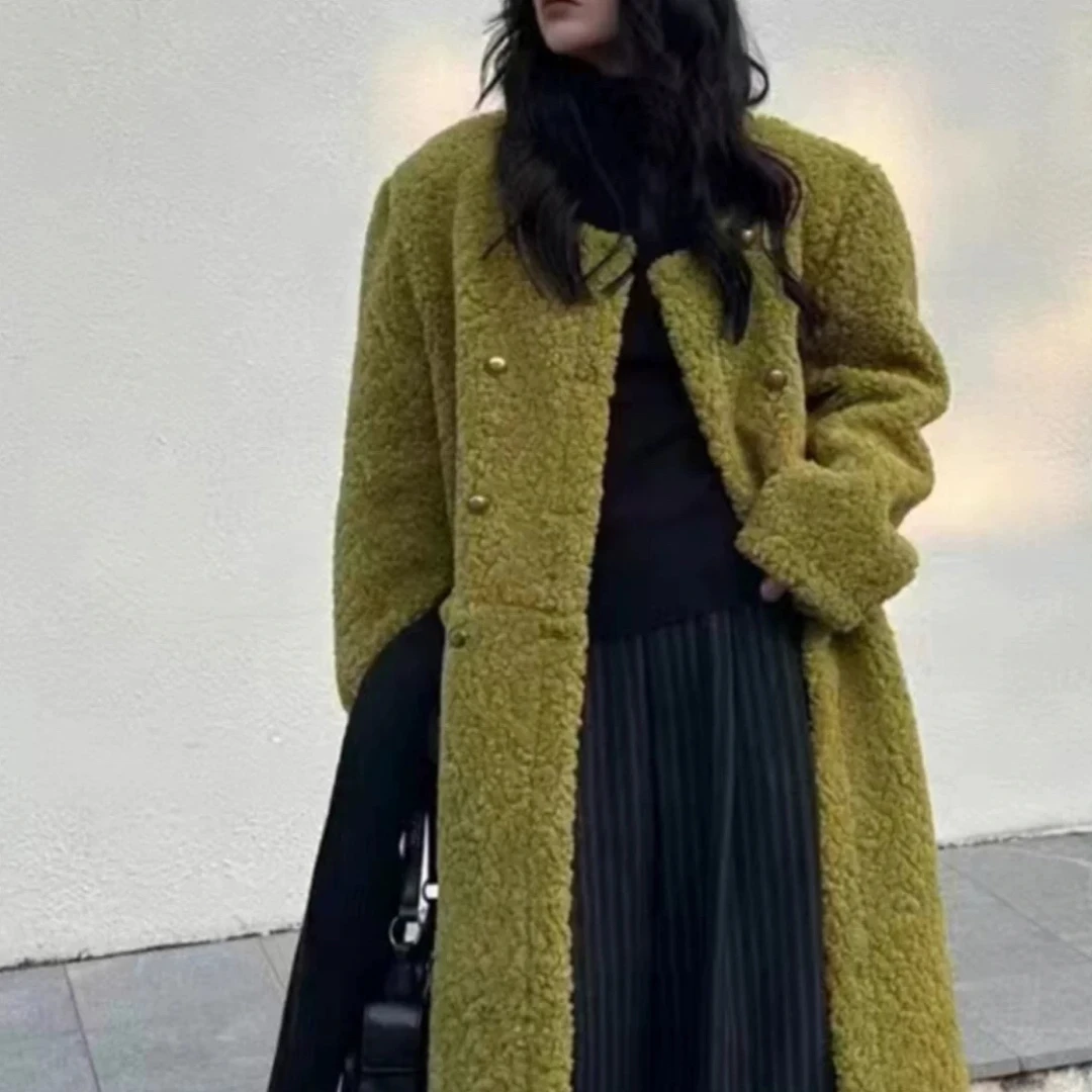 慵懒风大衣中长款皮毛一体外套胖mm2024显瘦新款宽松大码秋季女装