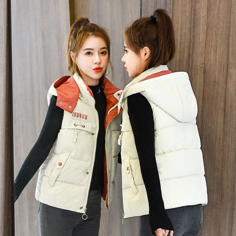 鸭鸭2023新款可拆帽羽绒服马甲女短款棉衣坎肩百搭马夹棉秋冬背