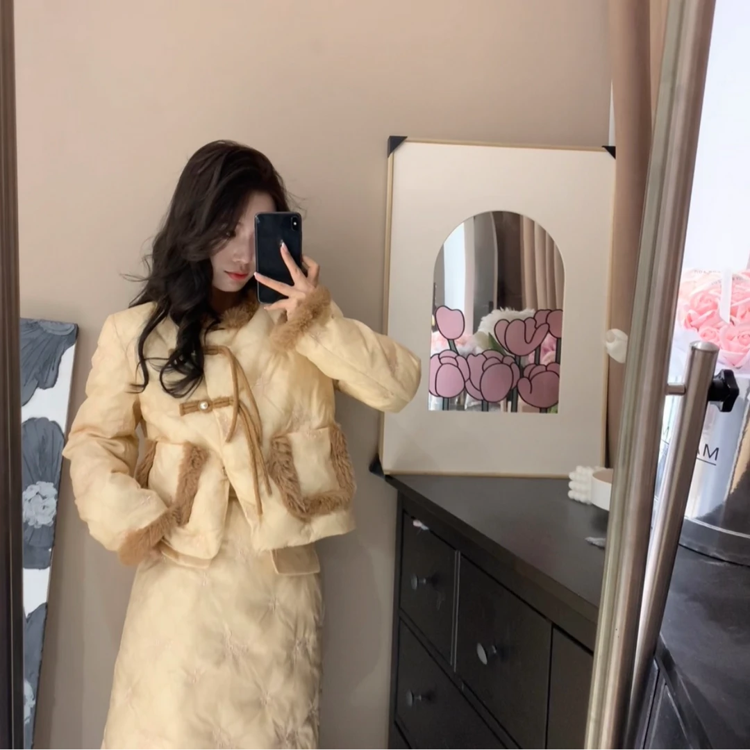 【枳花满堂羽绒套装】原创设计师女装法式套装冬季保暖羽绒服