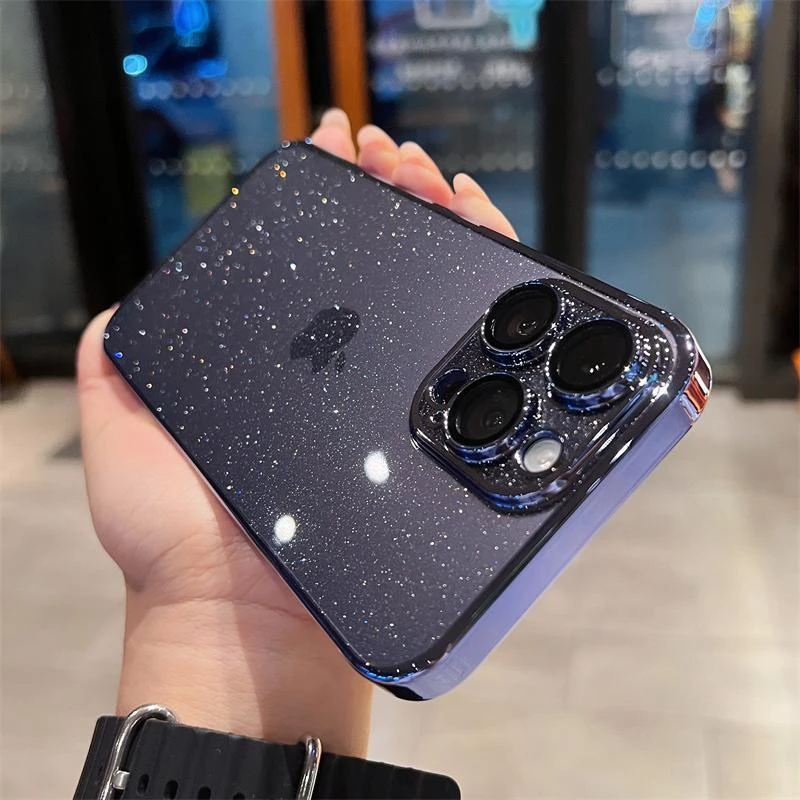 硬壳苹果iPhone15闪粉电镀手机壳苹果13promax防摔pc全包14保护套