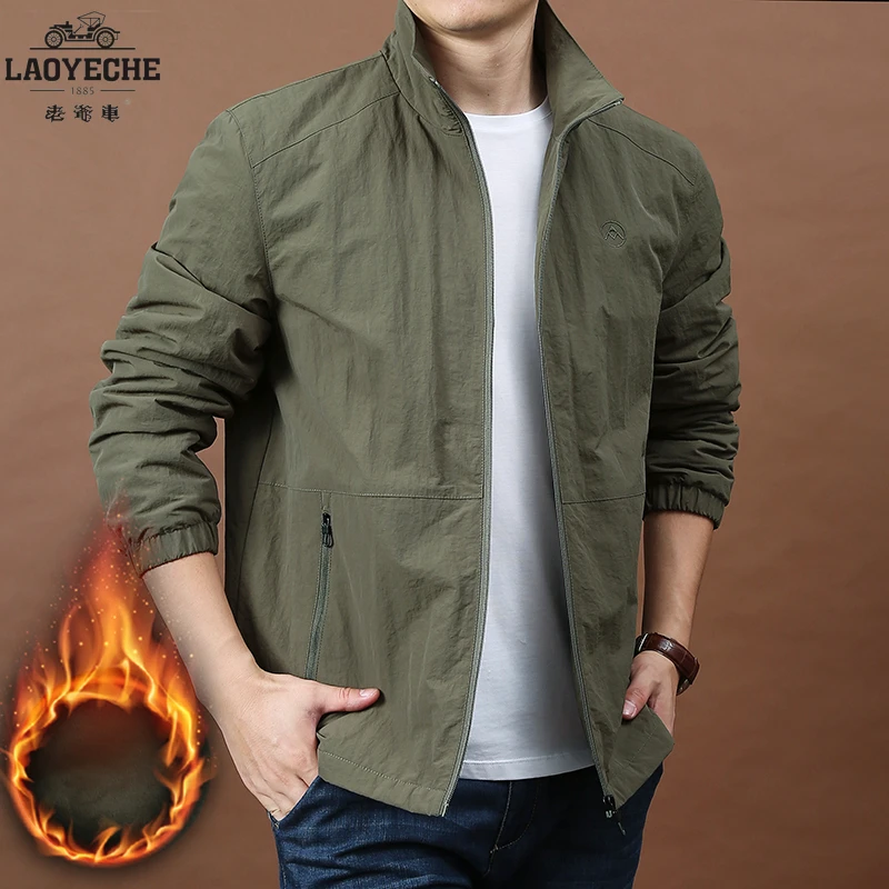 老爷车秋冬户外速干加绒棉衣男士薄绒大码宽松开衫款立领休闲外套