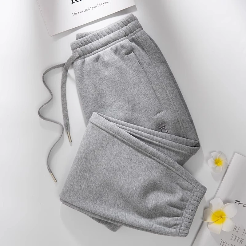 高档小个子九分运动裤女高腰休闲女款宽松秋冬加绒加厚保暖卫裤女