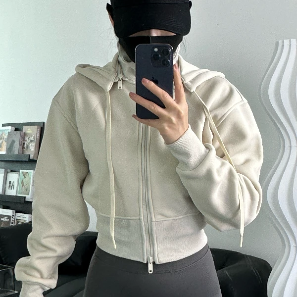 小个子加绒运动连帽卫衣外套拉链开衫