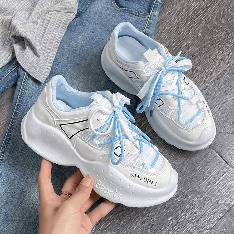 回力瑞冬季新款软皮撞色镂空透气网厚底增高休闲老爹鞋单鞋