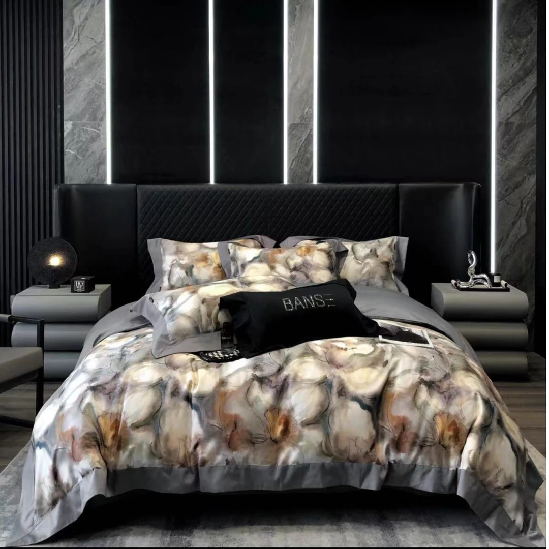 全棉贡缎匹马棉高端轻奢数码印花四件套丝滑柔软亲肤套件-奥斯汀