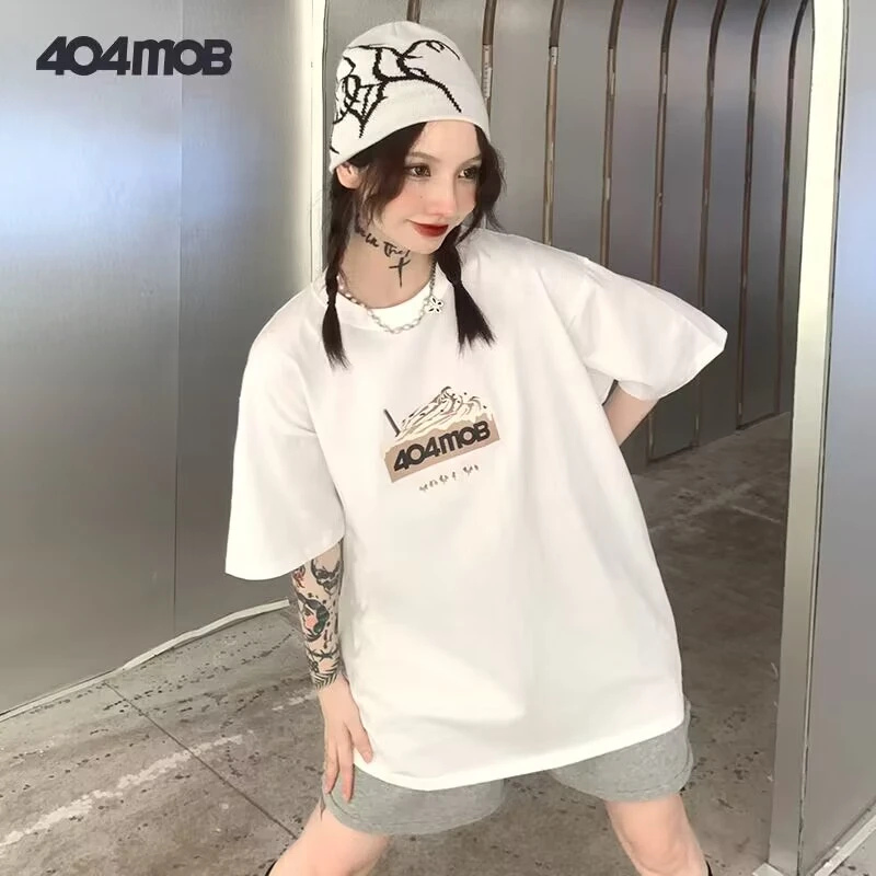 404MOB冰淇淋LOGO印花短袖T恤男女夏季ins潮流百搭宽松