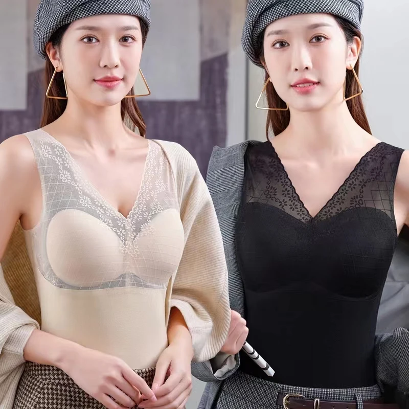 【法式奢华】秋冬保暖德绒背心带胸垫可拆卸无痕女士塑身背心8609款