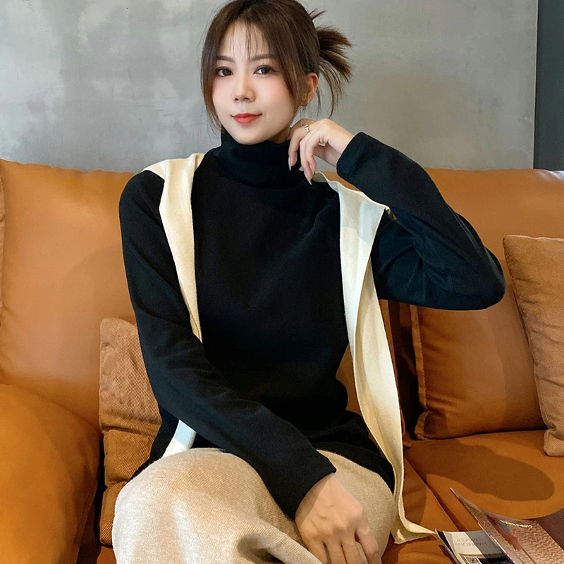 【女神范】秋冬显瘦中领女士炫彩打底衫长袖多色打底上装