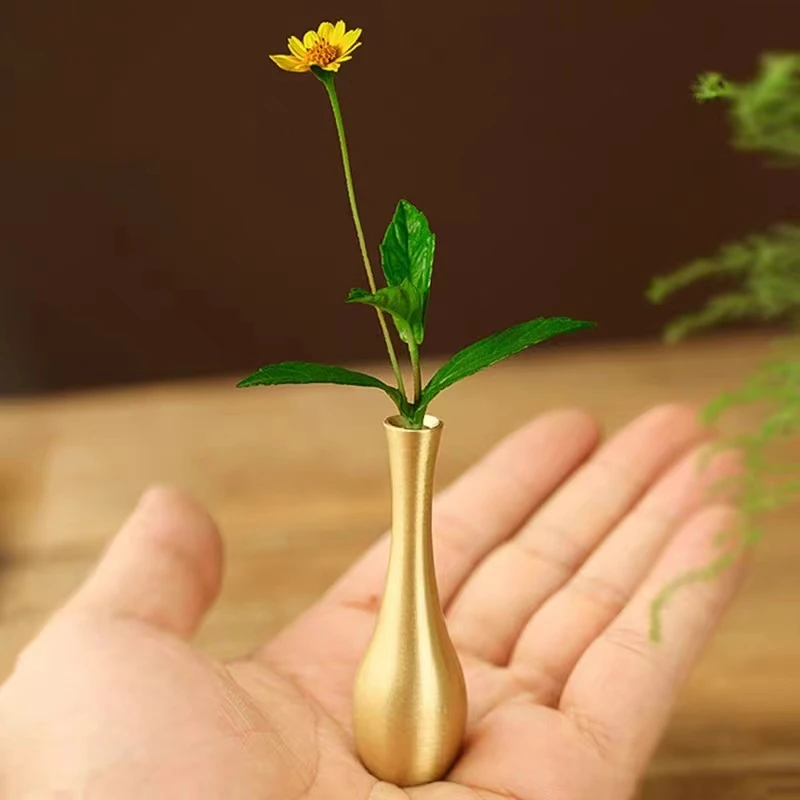 纯铜小花瓶摆件茶道花插