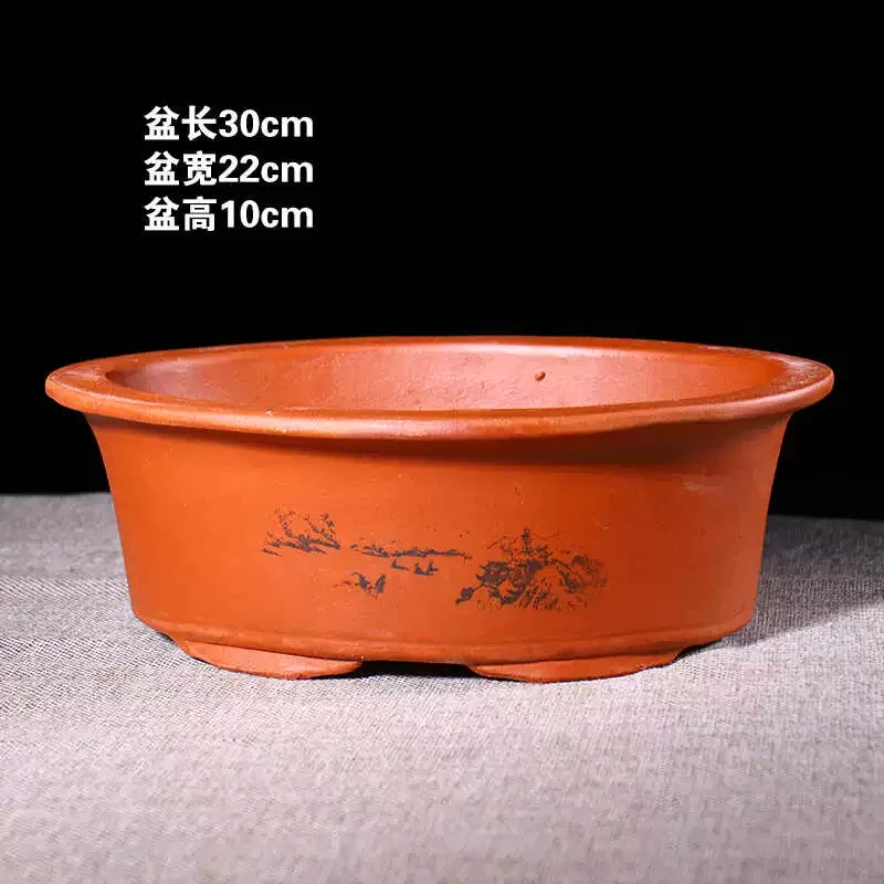 Z45号30cm红色椭圆紫砂花盆大口径40以上长方形花盆小叶紫檀盆