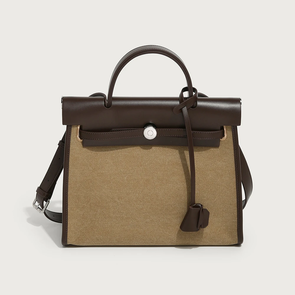 真皮通勤女包2025新款帆布凯莉包高级感手提包时尚百搭单肩斜挎包