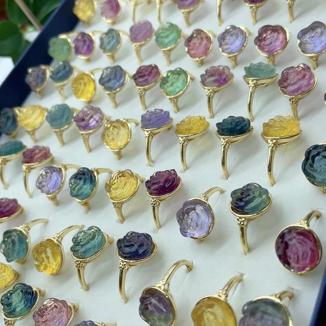 合金镶嵌萤石花戒指（拍一发一多样性发货）