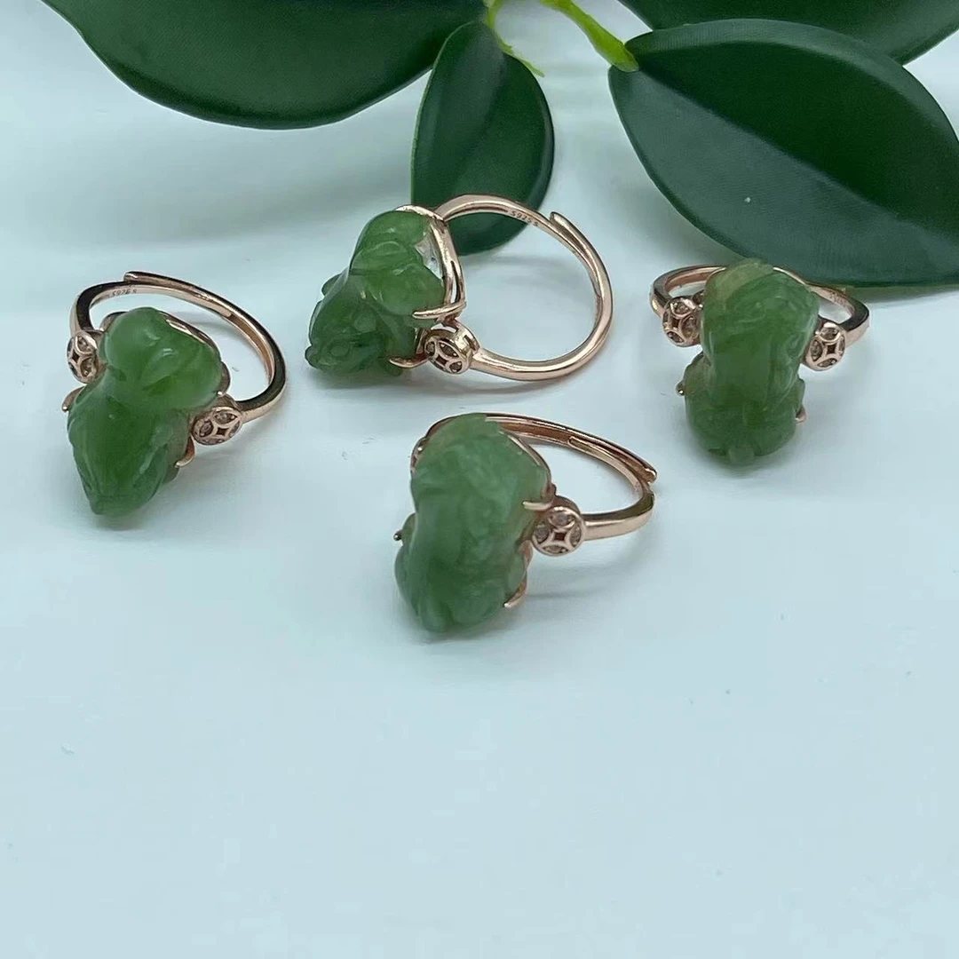 银镶和田碧玉貔貅戒指（拍一发一多样性发货）