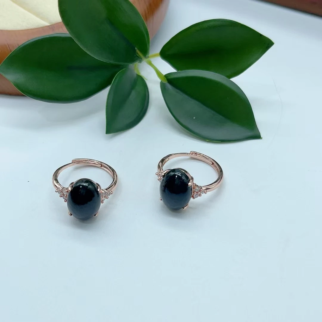 合金镶嵌和田青玉蛋面戒指约卡14（拍一发一多样性发货）