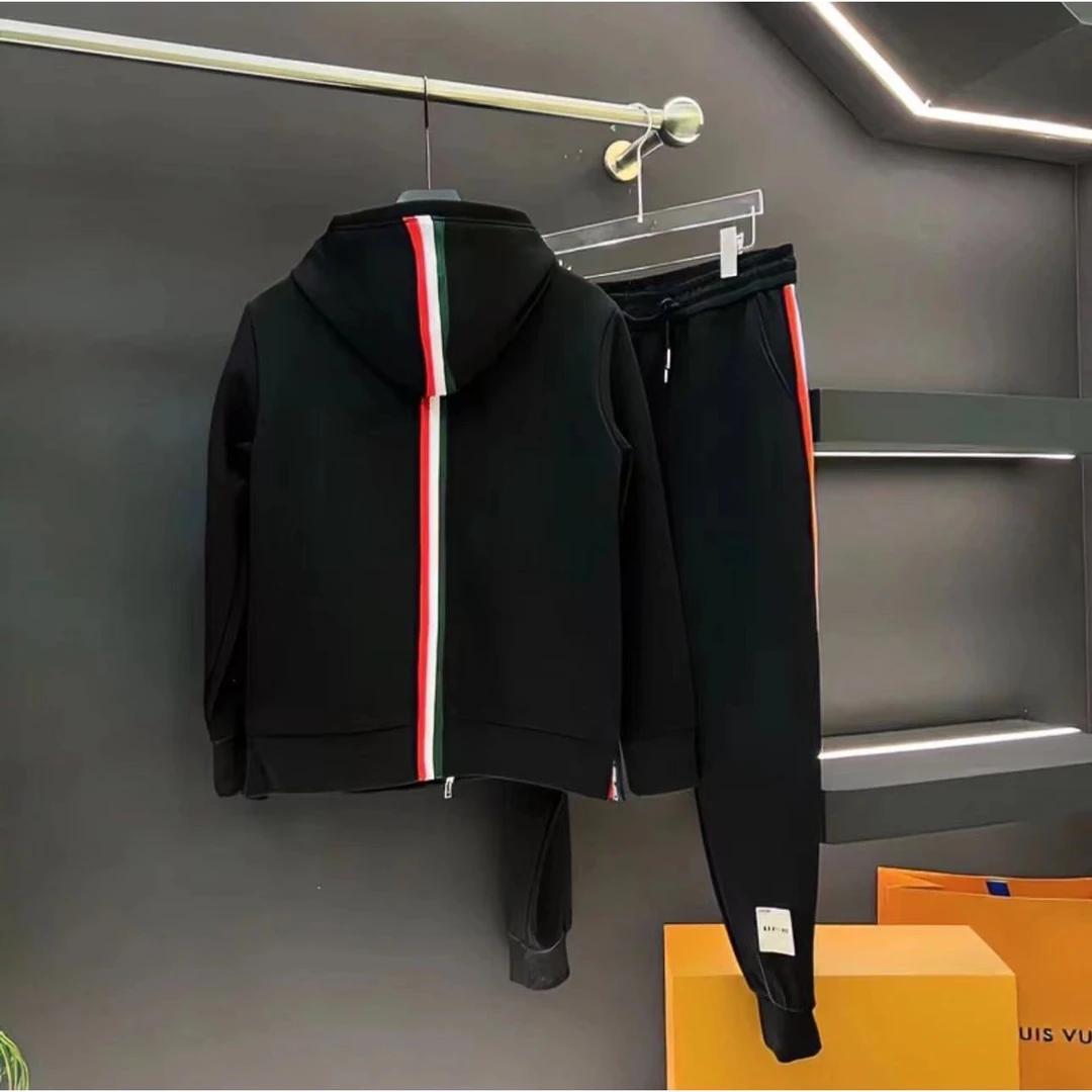 2025春季新款男士加厚连帽小众轻奢痞帅时尚休闲套装男修身百搭