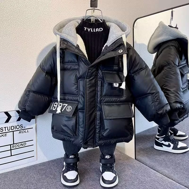 波司豋羽绒服棉衣男童加绒加厚棉袄防污免洗加厚绒的棉袄时尚保暖