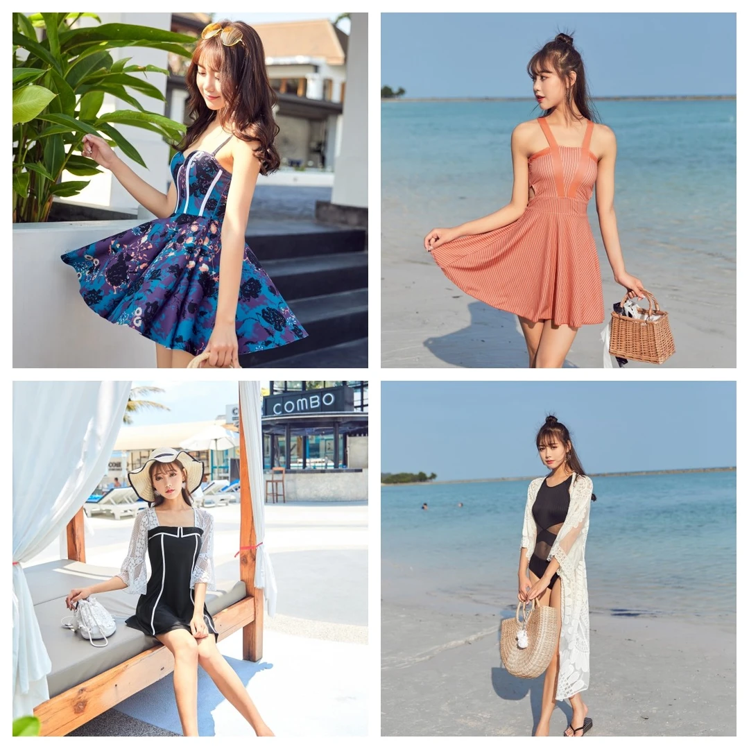 夏季游泳衣披纱连体长款撞色时尚百搭遮肚宽松气质保守显瘦泳衣女