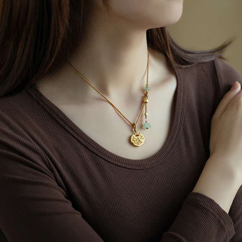 平安锁包手工编绳项链气质好运项链绳子祥云挂平安锁吊坠编绳珠宝