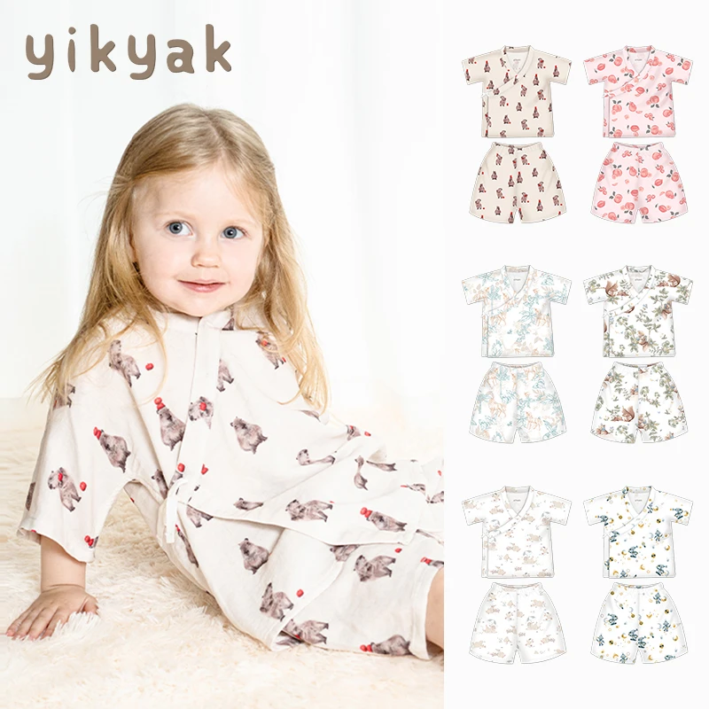 【短袖短裤套装】yikyak婴儿童爬服纱布和式分体套装短袖短裤春夏季