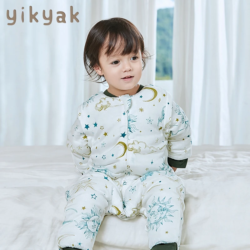 yikyak厚夹棉睡袋10-15℃拆袖婴儿童3.5tog宝宝防踢被