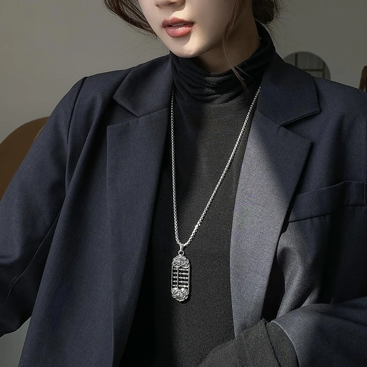 钛钢项链 X-860 秋冬长款国风复古算盘吊坠毛衣链项链女配饰