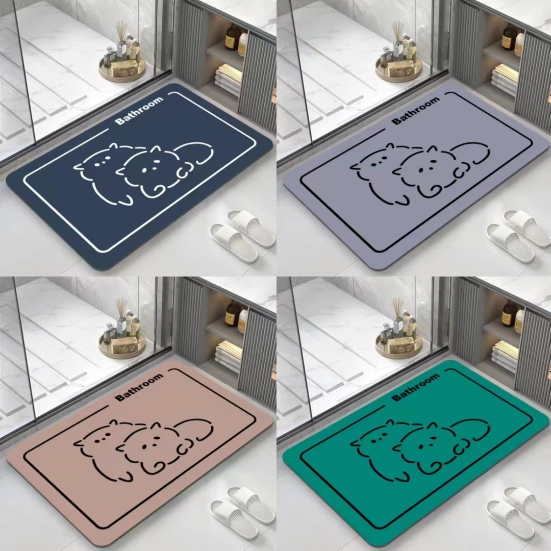 【高端软垫】两只小喵卫生间卧室地垫脚垫防滑速干厕所可爱简约