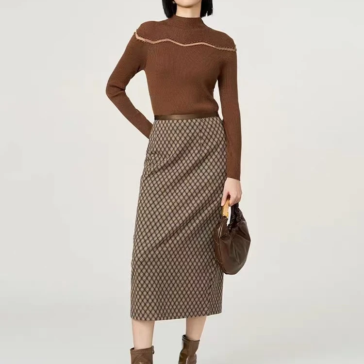 蜗牛家档口新款百搭气质款小格子半身裙66015