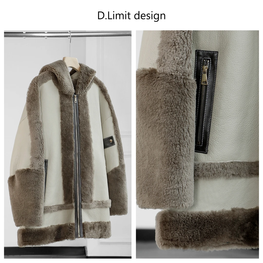 【D.Limit design】潮酷休闲拼接毛边连帽皮草