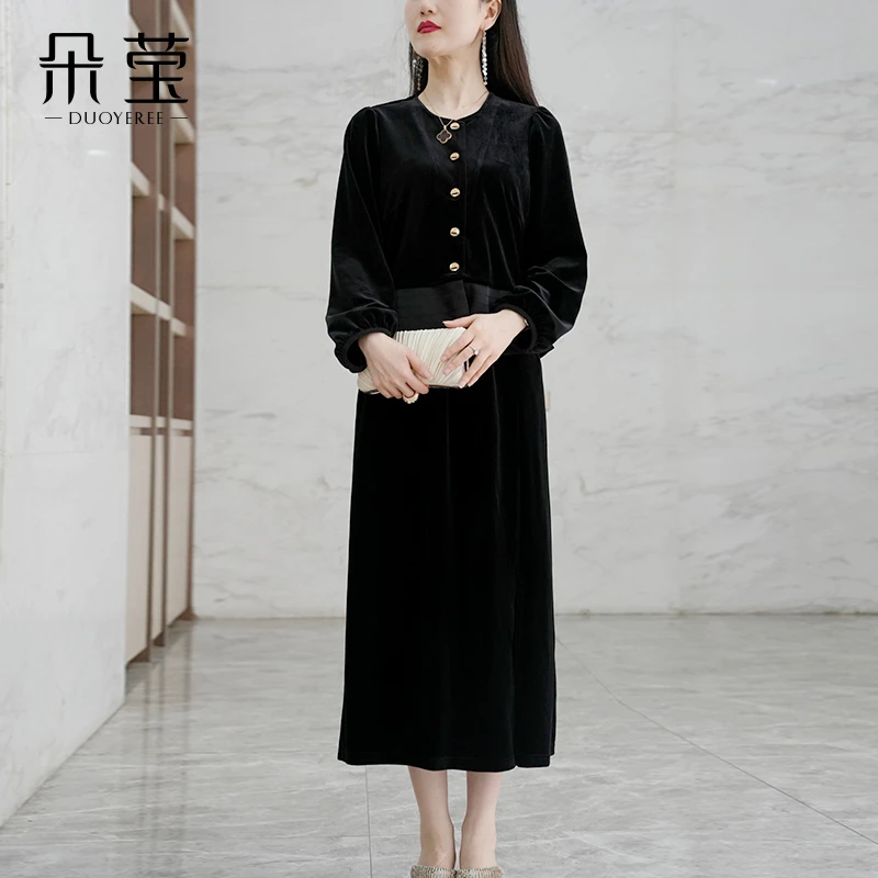 气质妈妈秋季新款丝绒套裙时尚洋气复古裙子中年女秋装裙高贵Z911