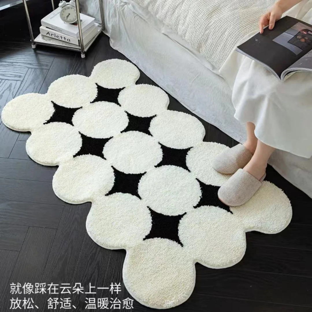【两-只-羊】轻奢秋冬家居搭配床边毯奶油风植绒长毛可机洗飘窗毯