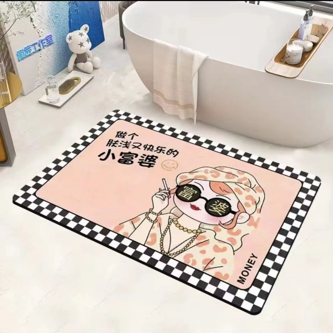 【两-只-羊】升级版好打理卫生间吸水防滑脚垫金句卡通软硅藻泥地垫