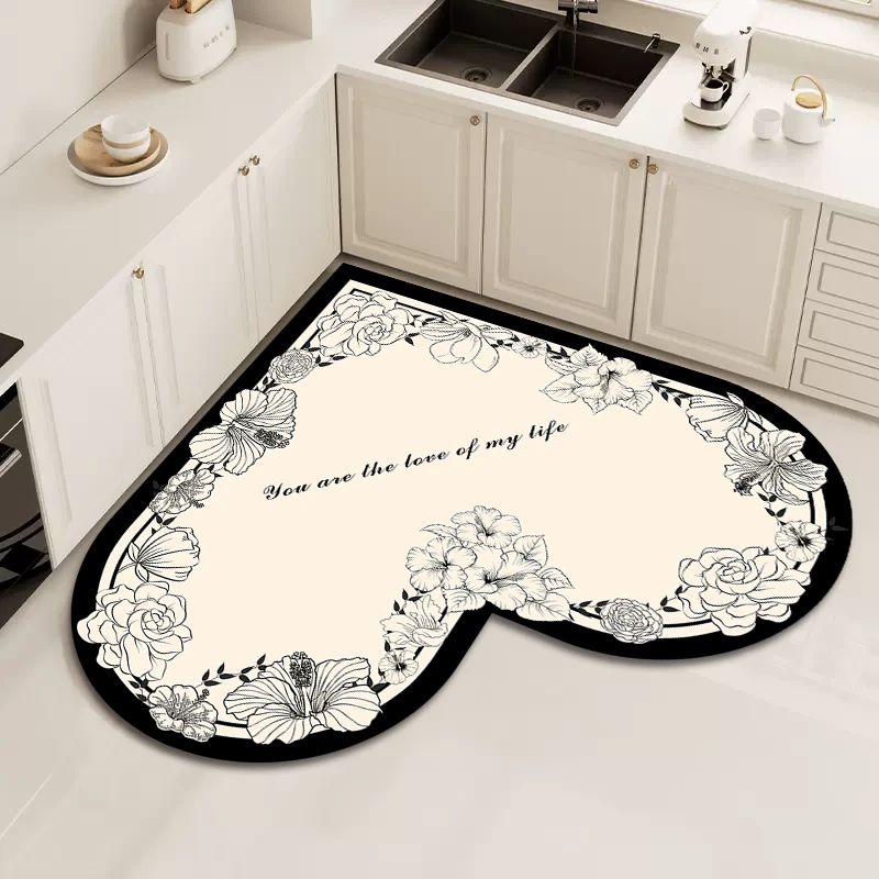 【两只羊】心形新款家用软硅藻泥吸水防滑脚垫地垫厨房脚垫地垫