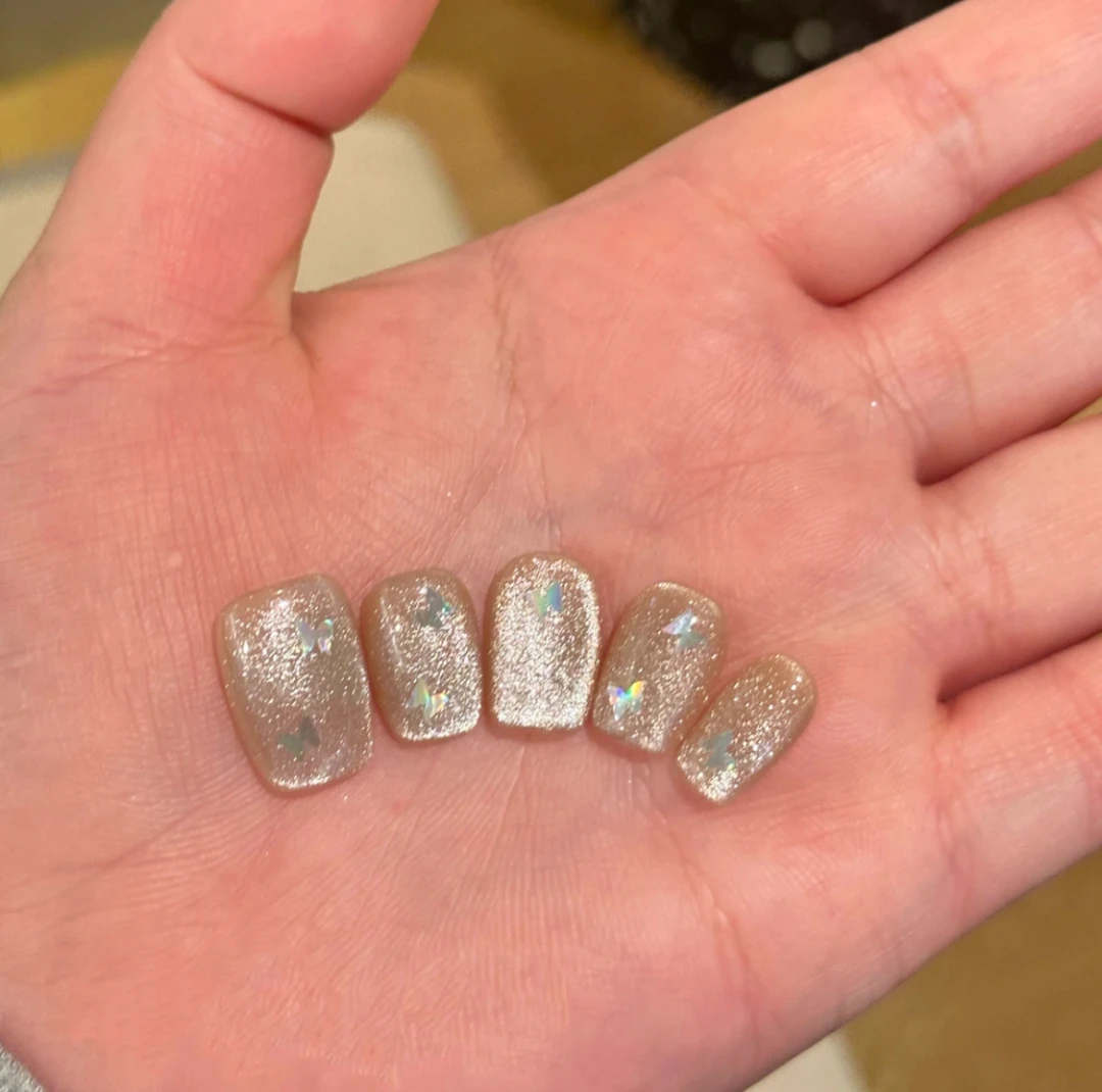 【浪漫时刻】纯手工镭射蝴蝶猫眼美甲指尖纯欲风显白穿戴甲