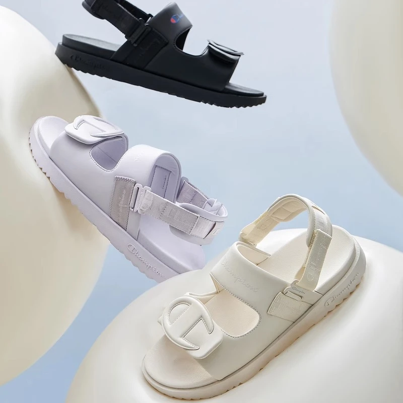 Champion女鞋凉拖鞋透气外穿厚底运动凉鞋防滑魔术贴拖鞋24SSS11