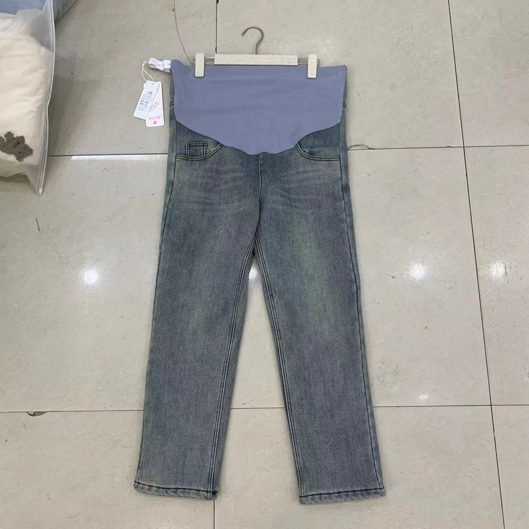 孕妇奥粒绒烟管裤时尚九分蓝色显瘦孕妇直筒裤春秋休闲打底百搭款