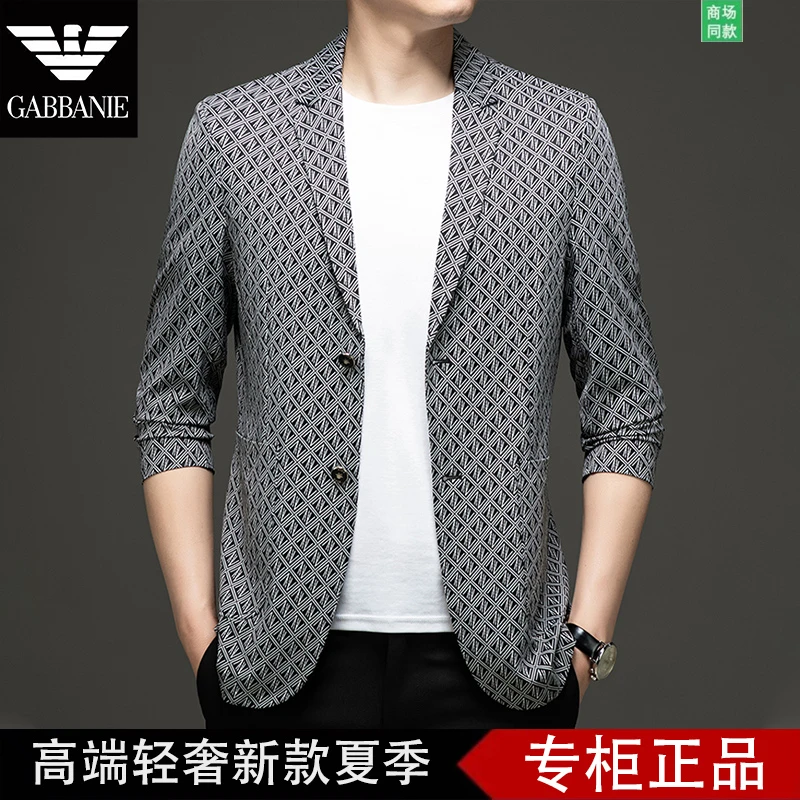 gabbanie 意大利男士时尚休闲夏季防晒高档帅气二颗单排扣西装上