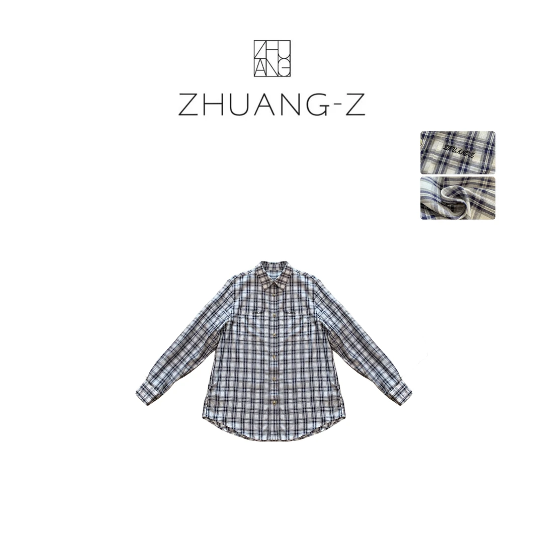 【ZHUANG-Z】（邦尼）时尚百搭小众设计感刺绣格子衬衫