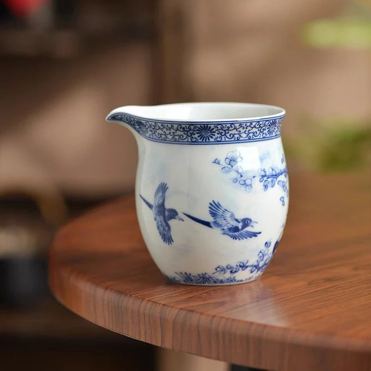 景德镇手工手作釉下青花喜上眉梢陶瓷公道杯200cc