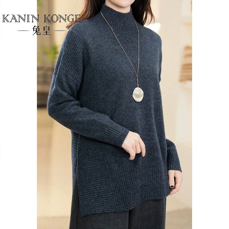 兔皇冬季羊绒百搭款式上衣时尚针织半高领加厚纯色毛衣ZBTH221148
